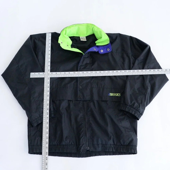 Brooks Vintage Y2K Black with  Neon Green Trim Windbreaker ~Large - Picture 4 of 11